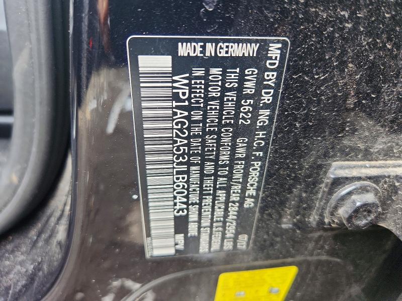 2018 Porsche Macan მანქანა იყიდება აუქციონზე, vin: WP1AG2A53JLB60443, აუქციონის ნომერი: 58112466