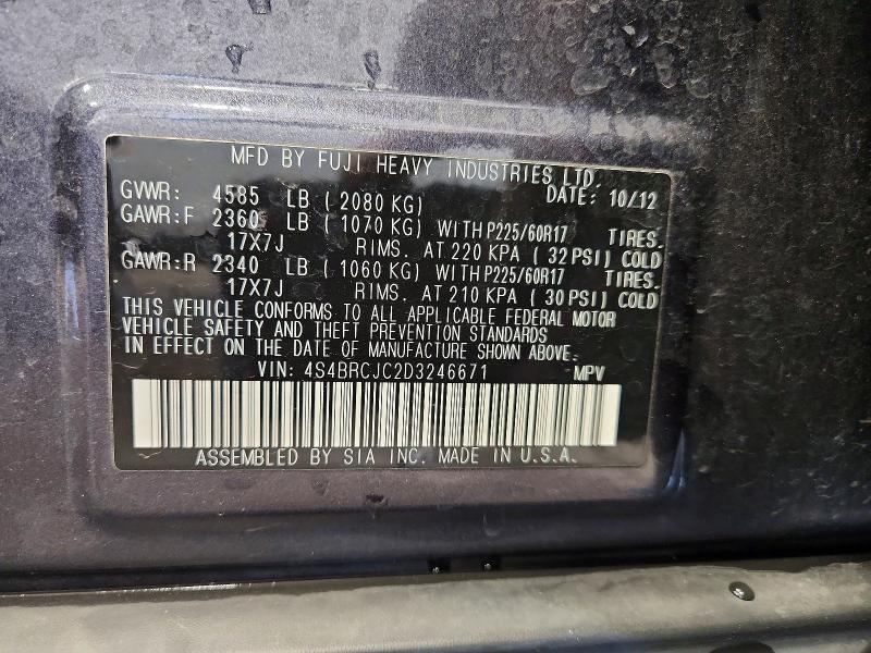 Aukcja sprzedaży 2013 Subaru Outback, vin: 4S4BRCJC2D3246671, numer aukcji: 54634596