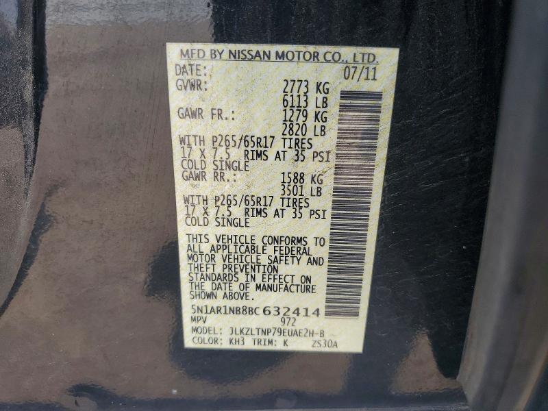 2011 Nissan Pathfinder მანქანა იყიდება აუქციონზე, vin: 5N1AR1NB8BC632414, აუქციონის ნომერი: 56411586