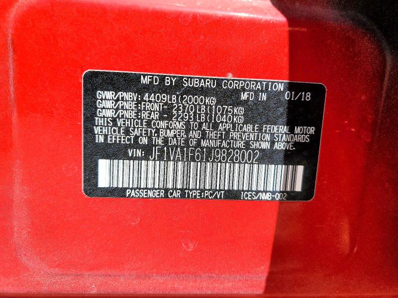 Продажа на аукционе авто 2018 Subaru Wrx, vin: JF1VA1F61J9828002, номер лота: 55425706