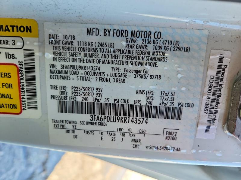Aukcja sprzedaży 2019 Ford Fusion, vin: 3FA6P0LU9KR143574, numer aukcji: 57586166