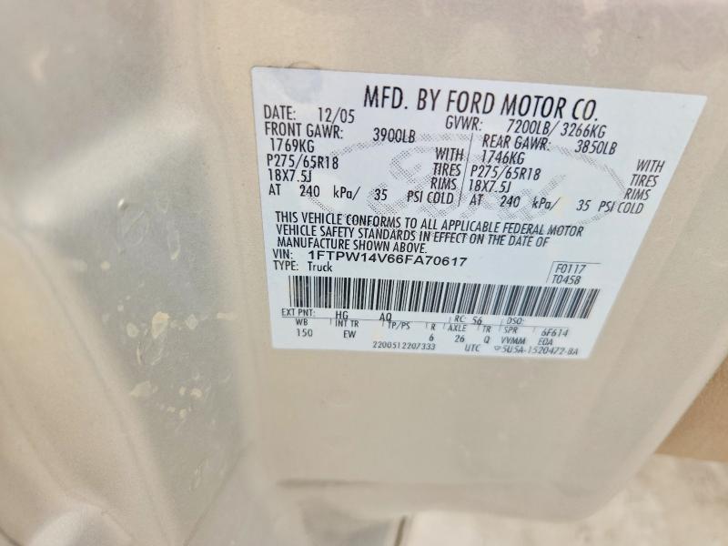 Aukcja sprzedaży 2006 Ford F150, vin: 1FTPW14V66FA70617, numer aukcji: 57066386