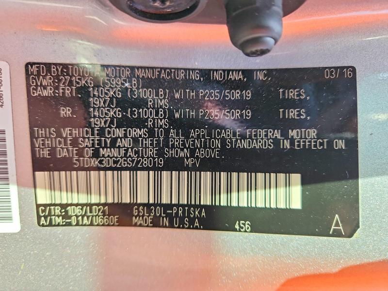 58777286 :رقم المزاد ، 5TDXK3DC2GS728019 vin ، 2016 Toyota Sienna مزاد بيع