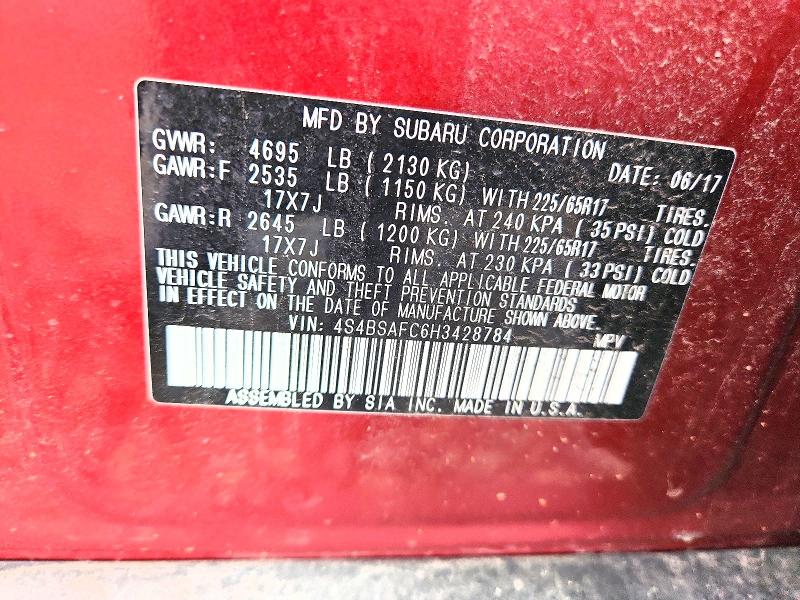 58846026 :رقم المزاد ، 4S4BSAFC6H3428784 vin ، 2017 Subaru Outback مزاد بيع
