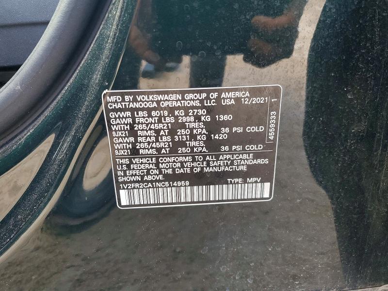 Aukcja sprzedaży 2022 Volkswagen Atlas, vin: 1V2FR2CA1NC514959, numer aukcji: 57652906