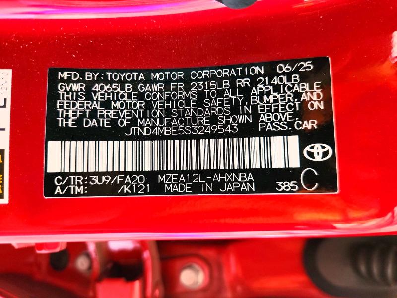 56482366 :رقم المزاد ، JTND4MBE5S3249543 vin ، 2025 Toyota Corolla Hatchback مزاد بيع