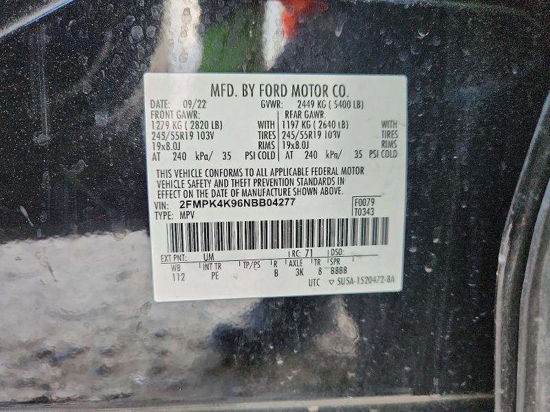 56823306 :رقم المزاد ، 2FMPK4K96NBB04277 vin ، 2022 Ford Edge مزاد بيع