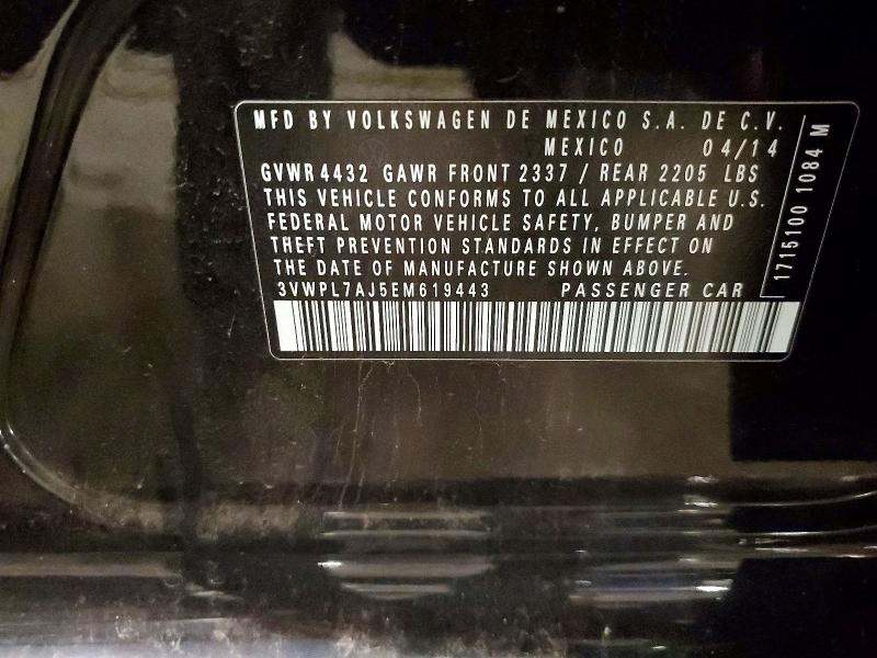 57531316 :رقم المزاد ، 3VWPL7AJ5EM619443 vin ، 2014 Volkswagen Jetta مزاد بيع