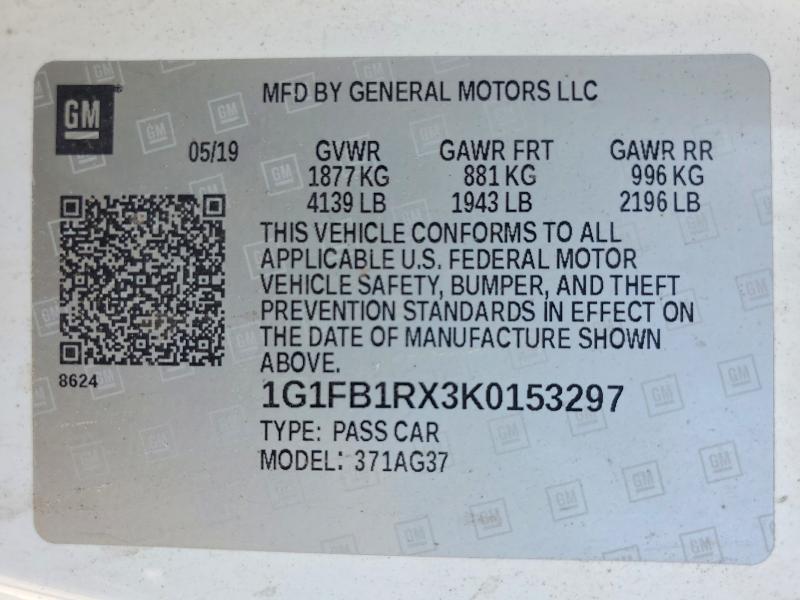 Продаж на аукціоні авто 2019 Chevrolet Camaro, vin: 1G1FB1RX3K0153297, номер лоту: 56141116