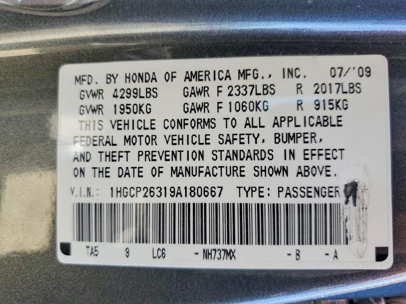 51922136 :رقم المزاد ، 1HGCP26319A180667 vin ، 2009 Honda Accord مزاد بيع