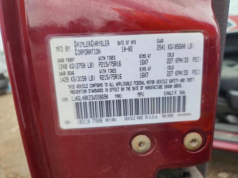 57936446 :رقم المزاد ، 1J4GL48K23W558690 vin ، 2003 Jeep Liberty مزاد بيع