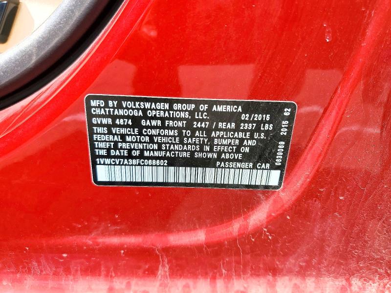 Продажа на аукционе авто 2015 Volkswagen Passat, vin: 1VWCV7A38FC068602, номер лота: 56940916