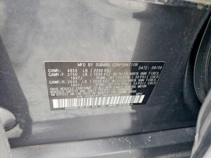 55956986 :رقم المزاد ، 4S4BTAPC3M3109803 vin ، 2021 Subaru Outback مزاد بيع