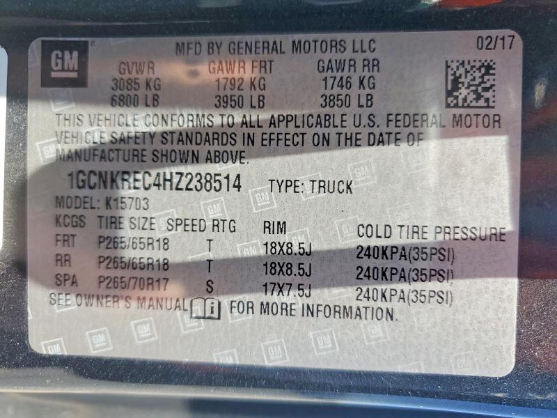 58316806 :رقم المزاد ، 1GCNKREC4HZ238514 vin ، 2017 Chevrolet Silverado مزاد بيع