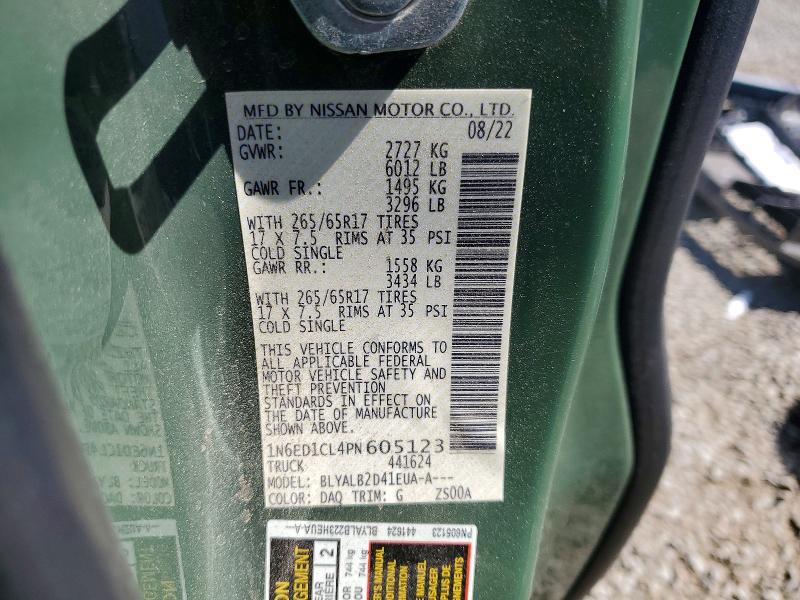 2023 Nissan Frontier მანქანა იყიდება აუქციონზე, vin: 1N6ED1CL4PN605123, აუქციონის ნომერი: 57621096
