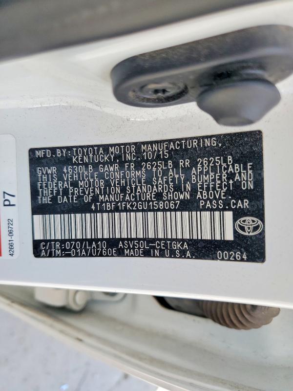 Aukcja sprzedaży 2016 Toyota Camry, vin: 4T1BF1FK2GU158067, numer aukcji: 55301786