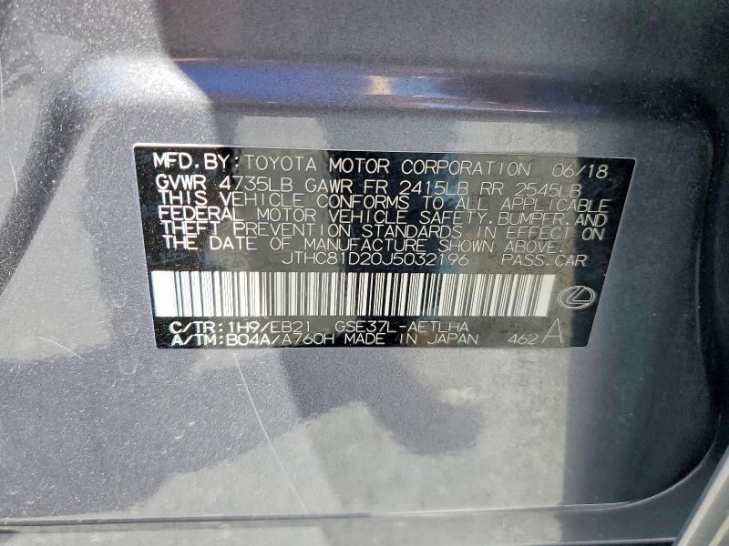 2018 Lexus Is მანქანა იყიდება აუქციონზე, vin: JTHC81D20J5032196, აუქციონის ნომერი: 57703616