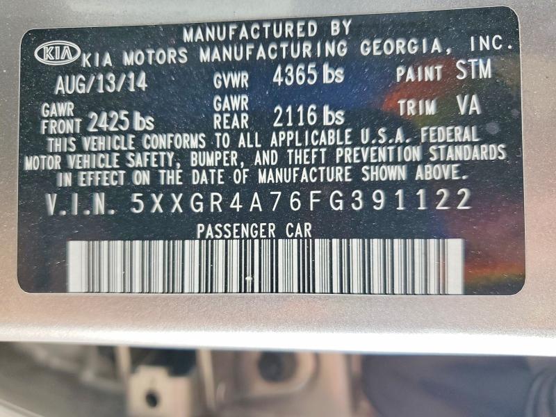 57363806 :رقم المزاد ، 5XXGR4A76FG391122 vin ، 2015 Kia Optima مزاد بيع