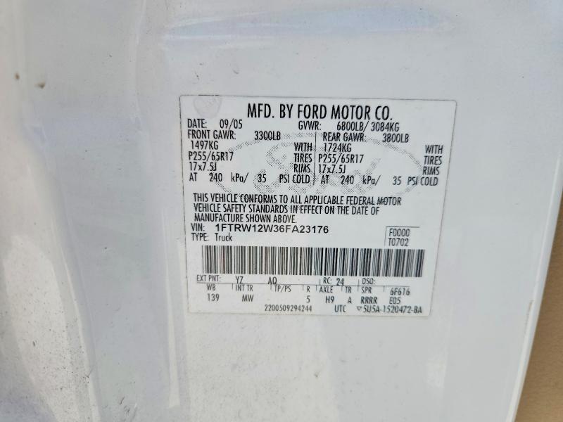Aukcja sprzedaży 2006 Ford F150, vin: 1FTRW12W36FA23176, numer aukcji: 58405356
