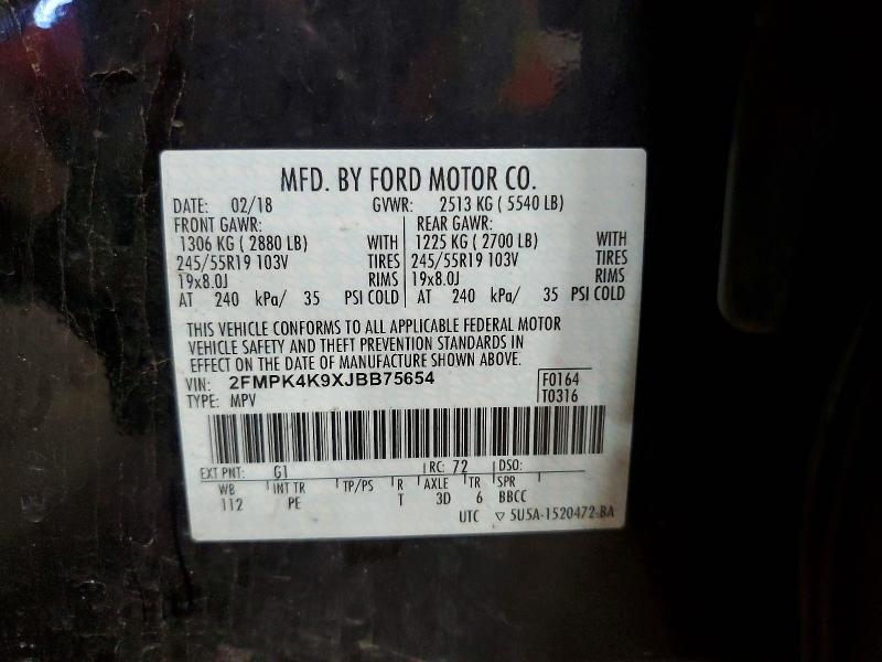Продаж на аукціоні авто 2018 Ford Edge, vin: 2FMPK4K9XJBB75654, номер лоту: 59164986