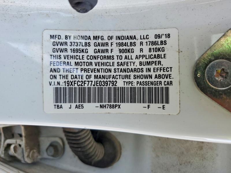 58992676 :رقم المزاد ، 19XFC2F77JE039792 vin ، 2018 Honda Civic مزاد بيع