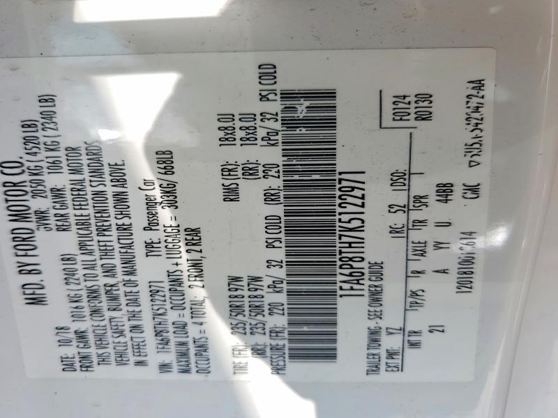 58907986 :رقم المزاد ، 1FA6P8TH7K5122971 vin ، 2019 Ford Mustang مزاد بيع