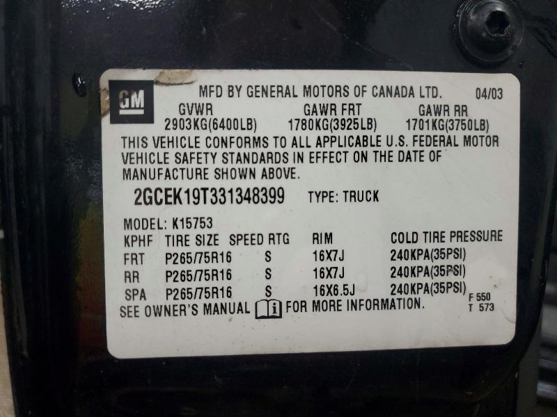 Продажа на аукционе авто 2003 Chevrolet Silverado, vin: 2GCEK19T331348399, номер лота: 58081406