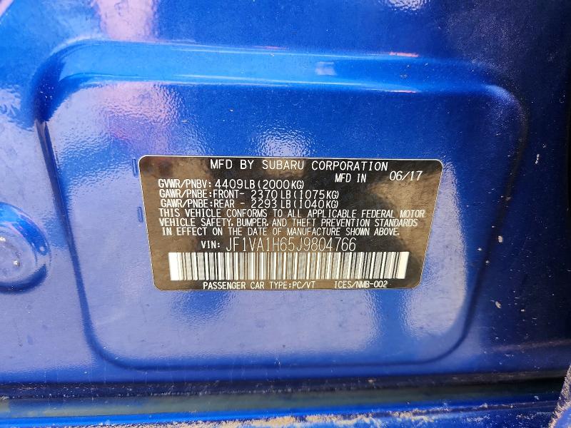 Продажа на аукционе авто 2018 Subaru Wrx, vin: JF1VA1H65J9804766, номер лота: 58482196