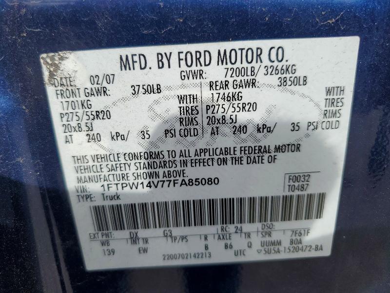 Aukcja sprzedaży 2007 Ford F150, vin: 1FTPW14V77FA85080, numer aukcji: 56440906