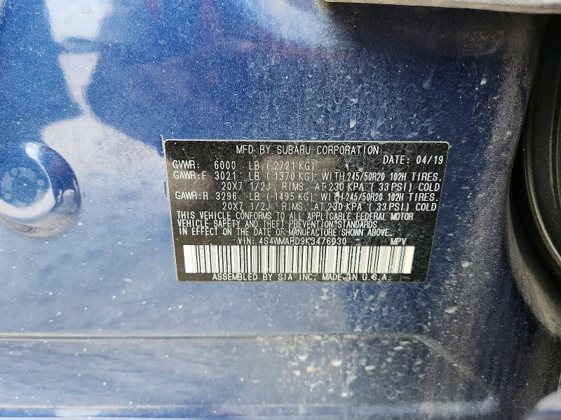 Продаж на аукціоні авто 2019 Subaru Ascent, vin: 4S4WMARD9K3476030, номер лоту: 59175956