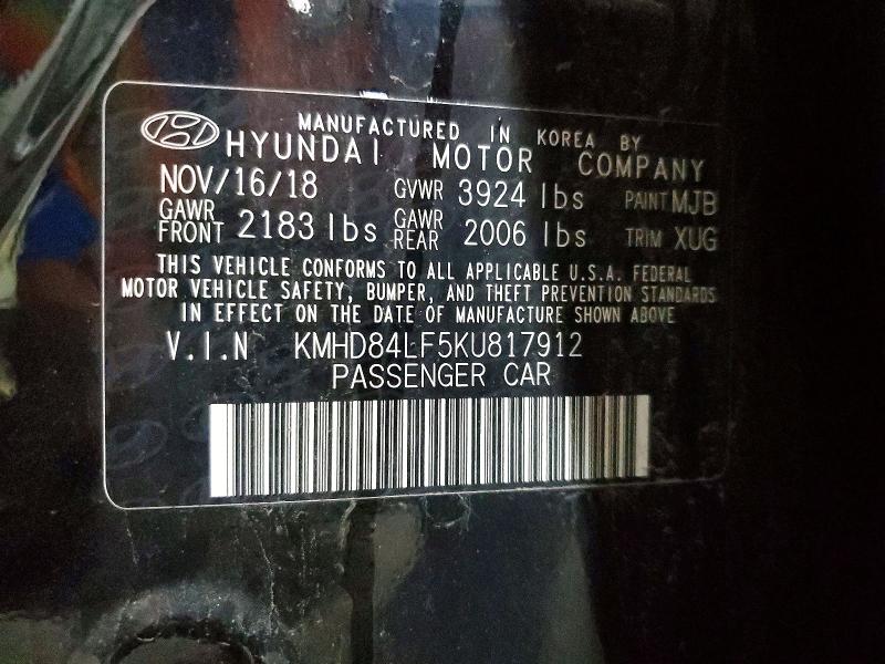 57907186 :رقم المزاد ، KMHD84LF5KU817912 vin ، 2019 Hyundai Elantra مزاد بيع