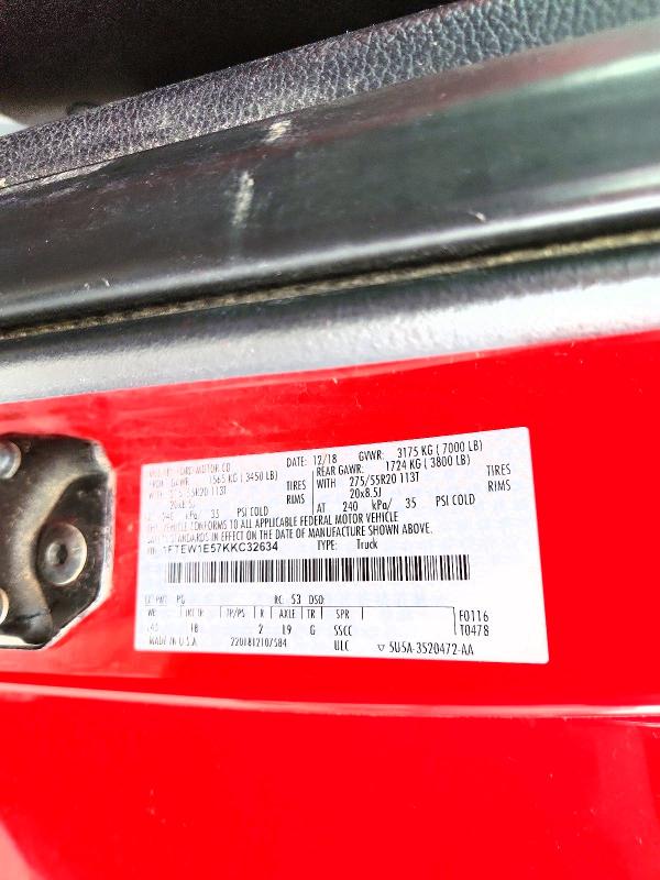 54258326 :رقم المزاد ، 1FTEW1E57KKC32634 vin ، 2019 Ford F150 مزاد بيع