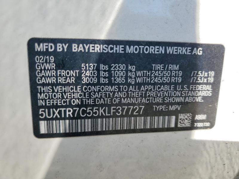 57255496 :رقم المزاد ، 5UXTR7C55KLF37727 vin ، 2019 Bmw X3 مزاد بيع