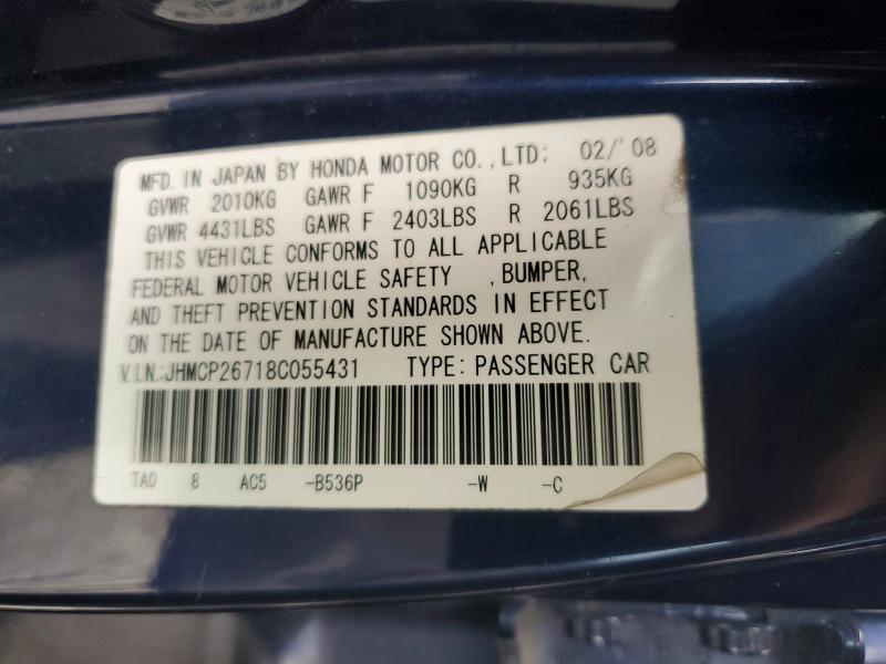 Aukcja sprzedaży 2008 Honda Accord, vin: JHMCP26718C055431, numer aukcji: 57571546