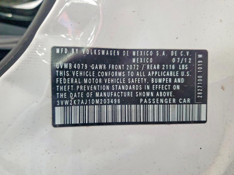 55966136 :رقم المزاد ، 3VW2K7AJ1DM203496 vin ، 2013 Volkswagen Jetta مزاد بيع