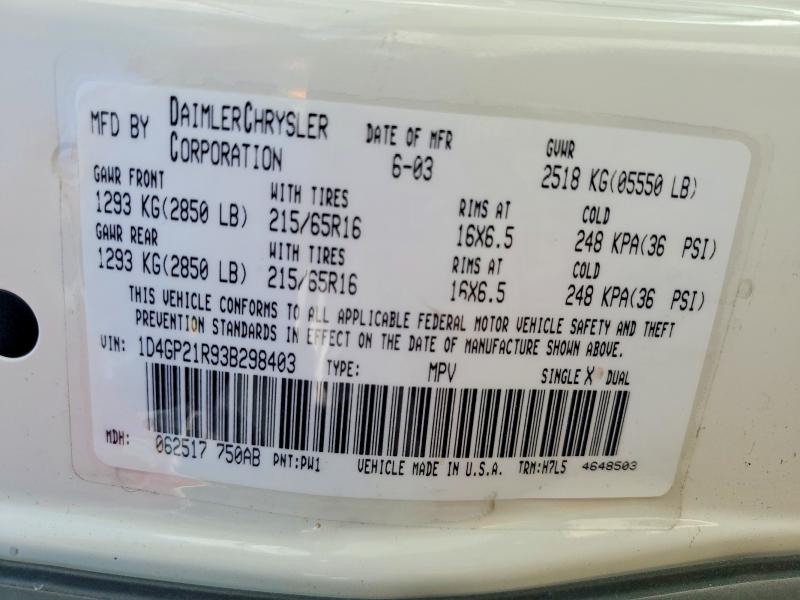 53368226 :رقم المزاد ، 1D4GP21R93B298403 vin ، 2003 Dodge Caravan مزاد بيع