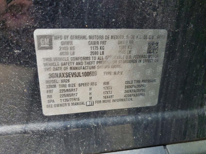 Продаж на аукціоні авто 2018 Chevrolet Equinox, vin: 3GNAXSEV9JL100609, номер лоту: 57344676