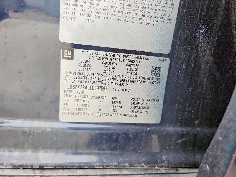 58224556 :رقم المزاد ، LRBFX2SA5LD192597 vin ، 2020 Buick Envision مزاد بيع