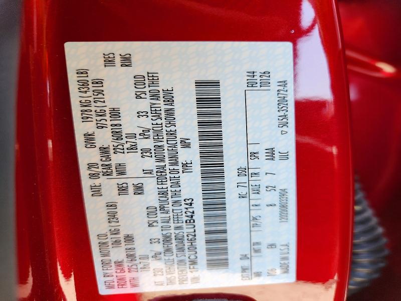 Продажа на аукционе авто 2020 Ford Escape, vin: 1FMCU0H62LUB42143, номер лота: 56068596