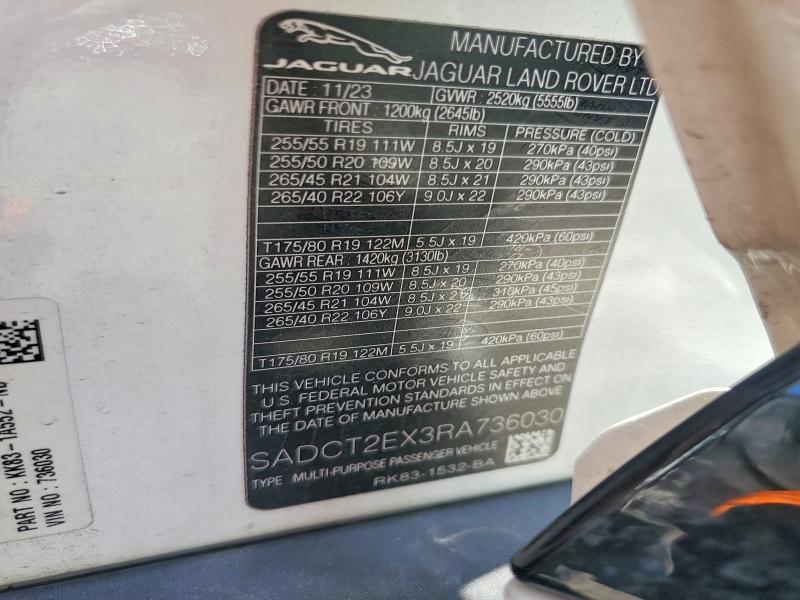 57582266 :رقم المزاد ، SADCT2EX3RA736030 vin ، 2024 Jaguar F-pace مزاد بيع