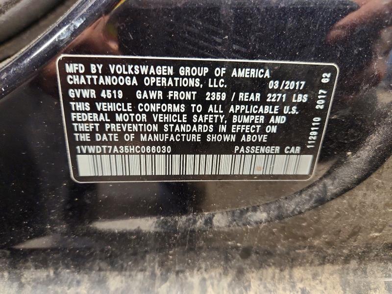 Aukcja sprzedaży 2017 Volkswagen Passat, vin: 1VWDT7A35HC066030, numer aukcji: 57715776
