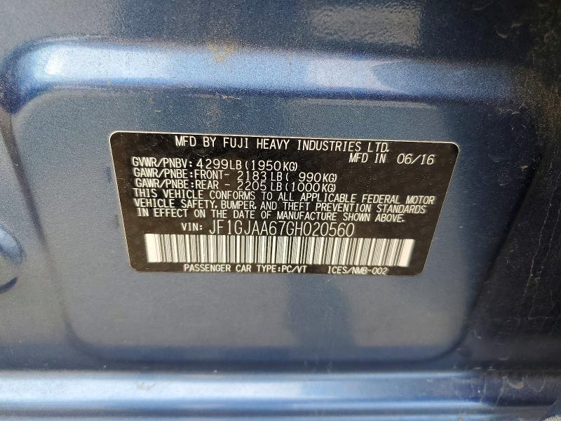 Aukcja sprzedaży 2016 Subaru Impreza, vin: JF1GJAA67GH020560, numer aukcji: 58898886