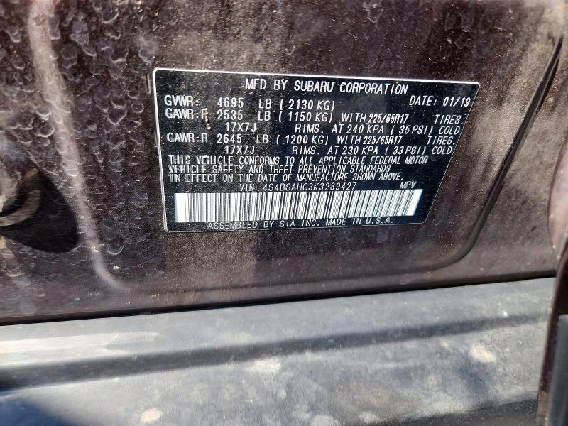 Aukcja sprzedaży 2019 Subaru Outback, vin: 4S4BSAHC3K3289427, numer aukcji: 56285356