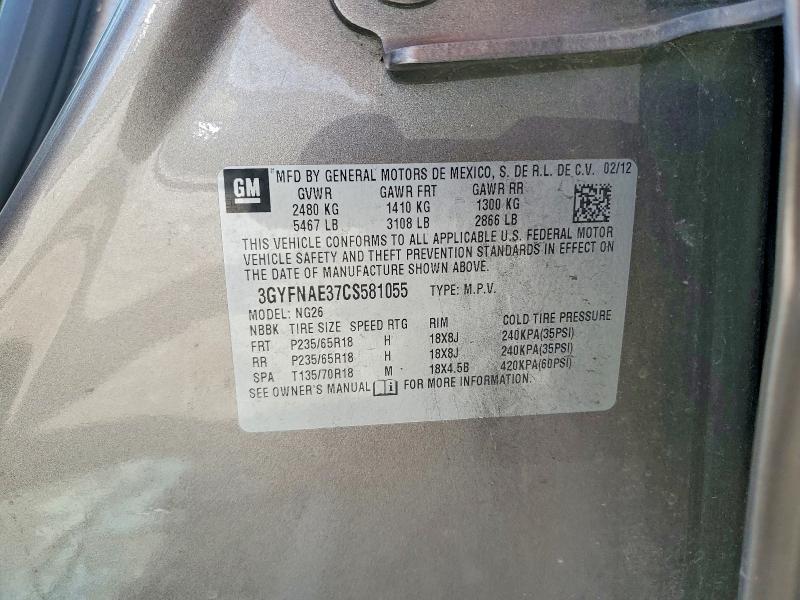 Продаж на аукціоні авто 2012 Cadillac Srx, vin: 3GYFNAE37CS581055, номер лоту: 58464506