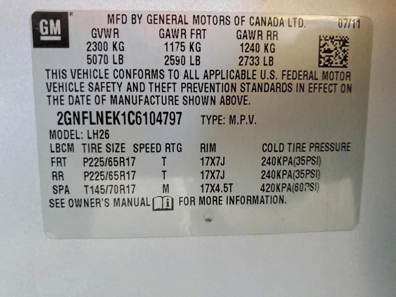 Продажа на аукционе авто 2012 Chevrolet Equinox, vin: 2GNFLNEK1C6104797, номер лота: 58144456