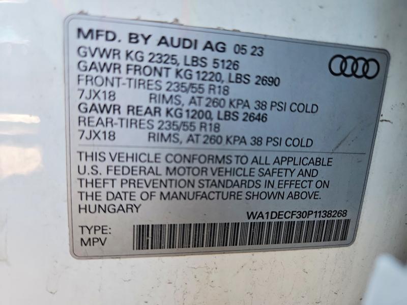 55432376 :رقم المزاد ، WA1DECF30P1138268 vin ، 2023 Audi Q3 مزاد بيع