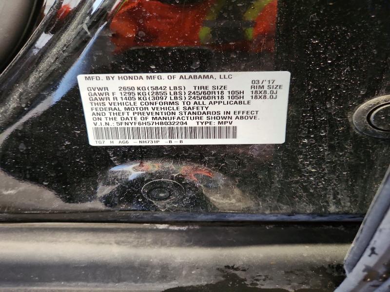 Aukcja sprzedaży 2017 Honda Pilot, vin: 5FNYF6H57HB032204, numer aukcji: 55712276