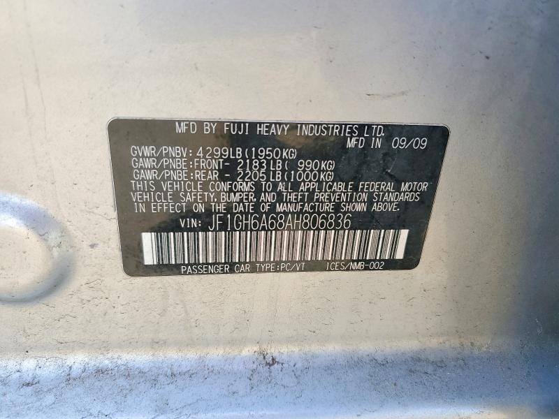 56807066 :رقم المزاد ، JF1GH6A68AH806836 vin ، 2010 Subaru Impreza مزاد بيع
