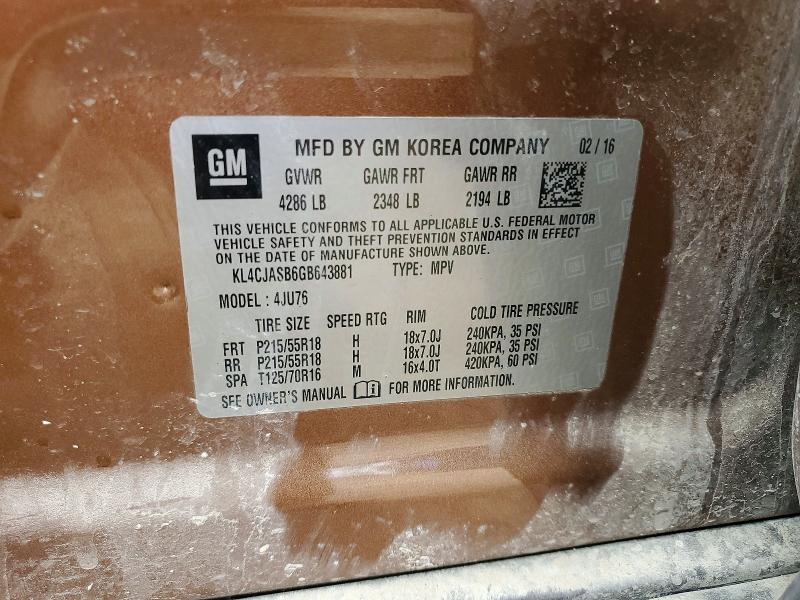 Aukcja sprzedaży 2016 Buick Encore, vin: KL4CJASB6GB643881, numer aukcji: 56774676