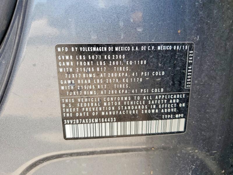 54911386 :رقم المزاد ، 3VV2B7AX3KM164433 vin ، 2019 Volkswagen Tiguan مزاد بيع